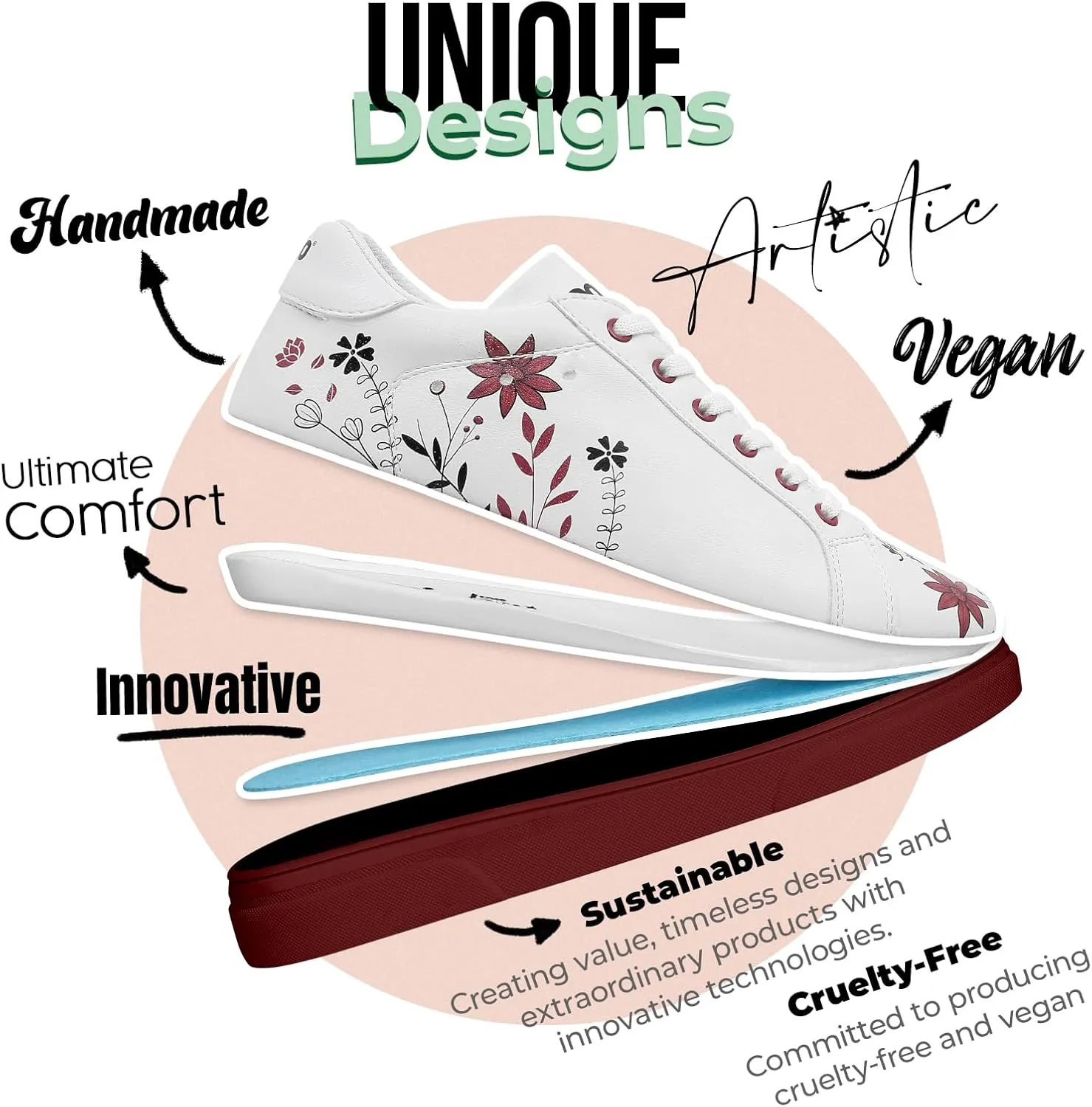 White Sneakers for Women - Handmade Women's Fashion Sneakers, Vegan Leather and Unique Design, Comfortable Shoes for Women, Ace Sneakers