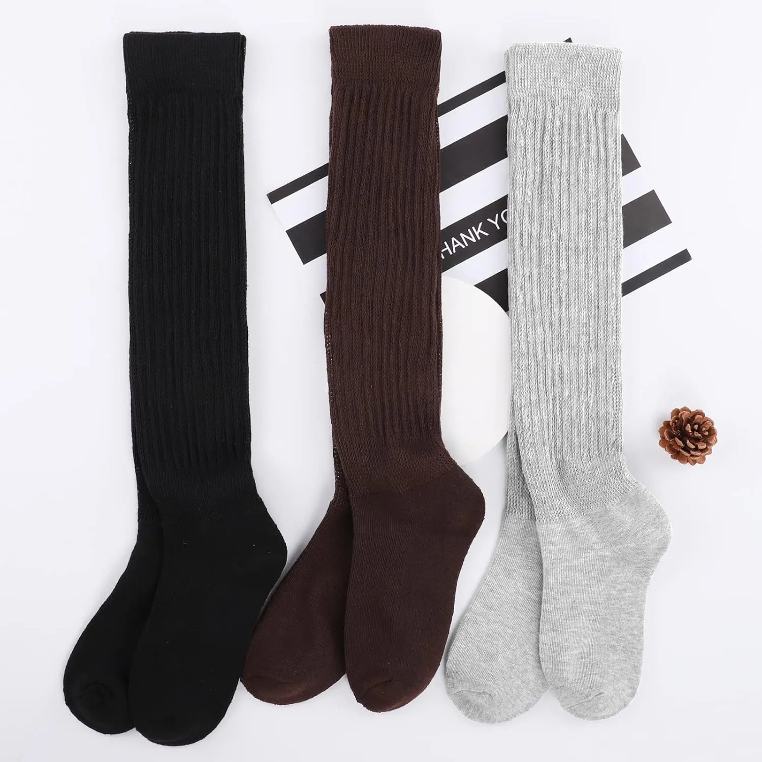 Witwot 3 Pairs Women's Slouch Socks Cotton Knit Knee High Tube Scrunch Sock Size 6-11