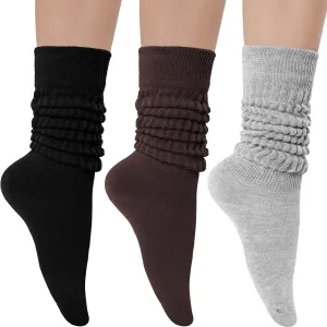 Witwot 3 Pairs Women's Slouch Socks Cotton Knit Knee High Tube Scrunch Sock Size 6-11