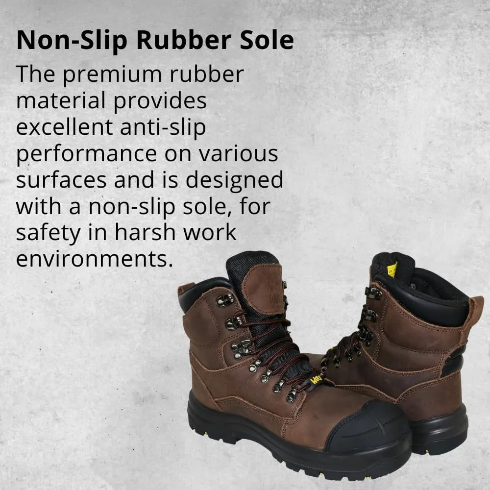 Wolf Work Boot | 100% Waterproof Genuine Upper Leather | Oil, Heat, Chemical, Abrasion Resistant | Electrical Hazards | Non-Slip Rubber Sole | Soft Toe | Padded Collar | Construction | Industrial PPE