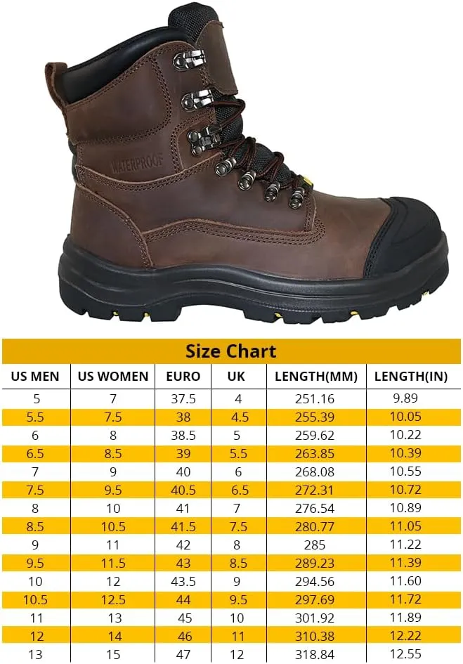 Wolf Work Boot | 100% Waterproof Genuine Upper Leather | Oil, Heat, Chemical, Abrasion Resistant | Electrical Hazards | Non-Slip Rubber Sole | Soft Toe | Padded Collar | Construction | Industrial PPE