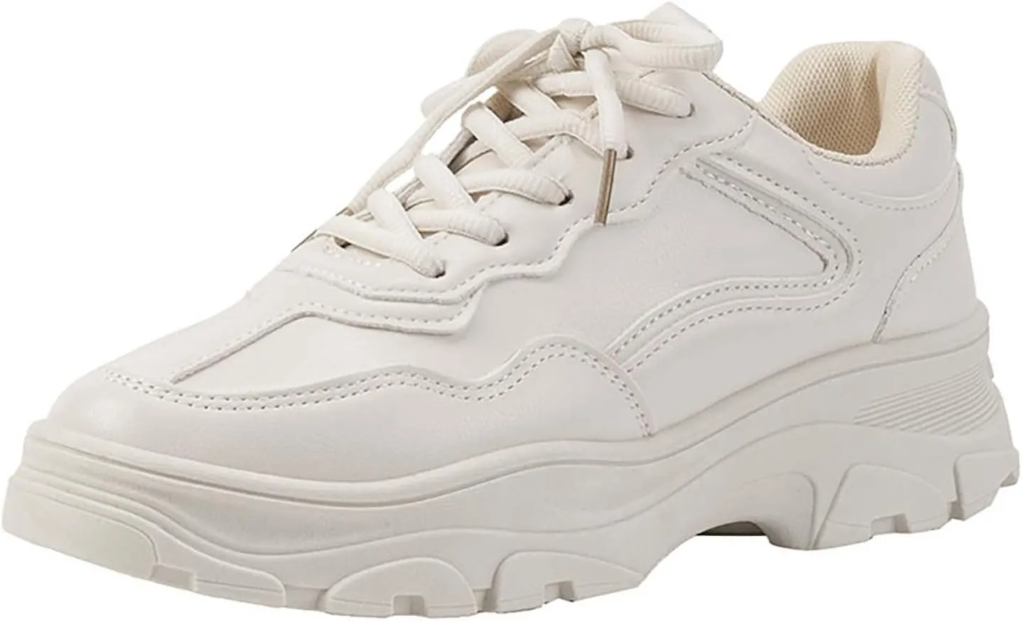 Women Chunky Platform Casual Lace-Up Walking Sneakers Fashion Leather Casual Wedge Walking Sport Dad Shoes