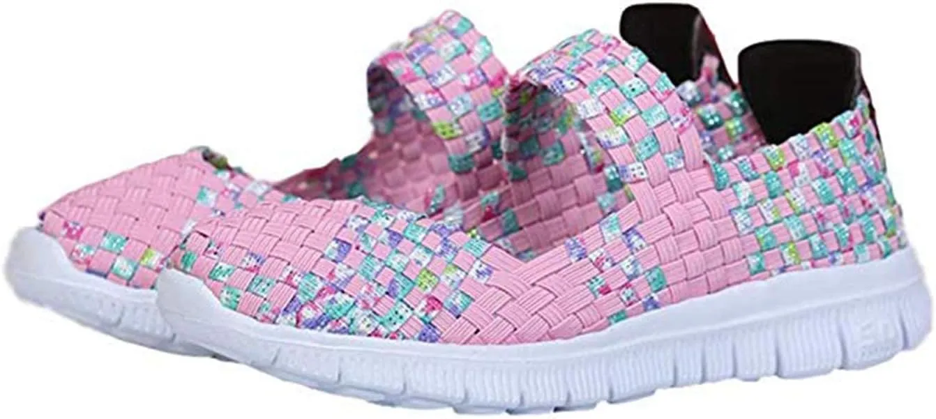 Women Elastic Woven Walking Shoes Flats Sandals,Comfy Casual Non Slip Lightweight Breathable Mary Jane Sneakers Nurse Shoes