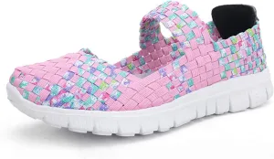 Women Elastic Woven Walking Shoes Flats Sandals,Comfy Casual Non Slip Lightweight Breathable Mary Jane Sneakers Nurse Shoes