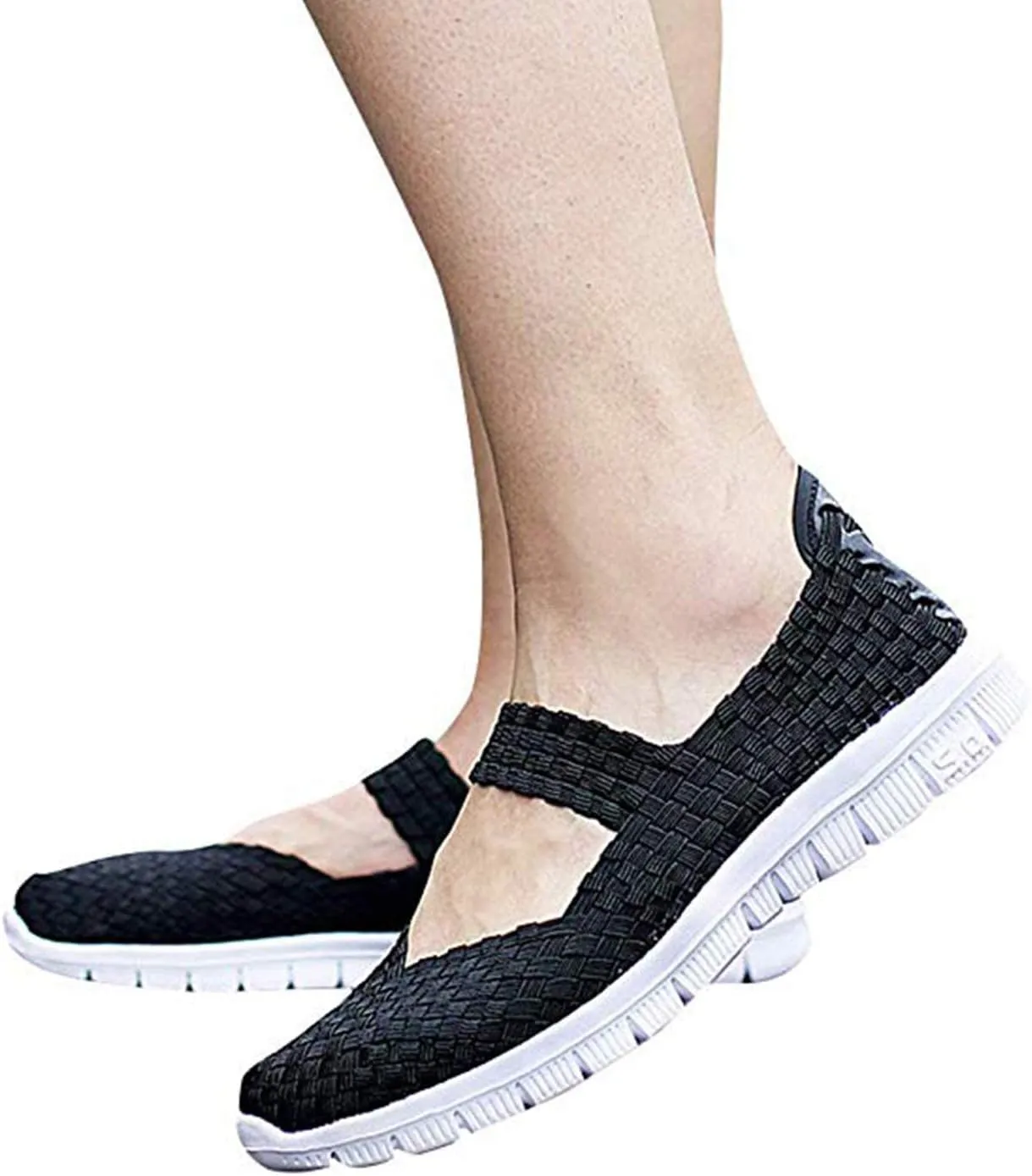 Women Elastic Woven Walking Shoes Flats Sandals,Comfy Casual Non Slip Lightweight Breathable Mary Jane Sneakers Nurse Shoes