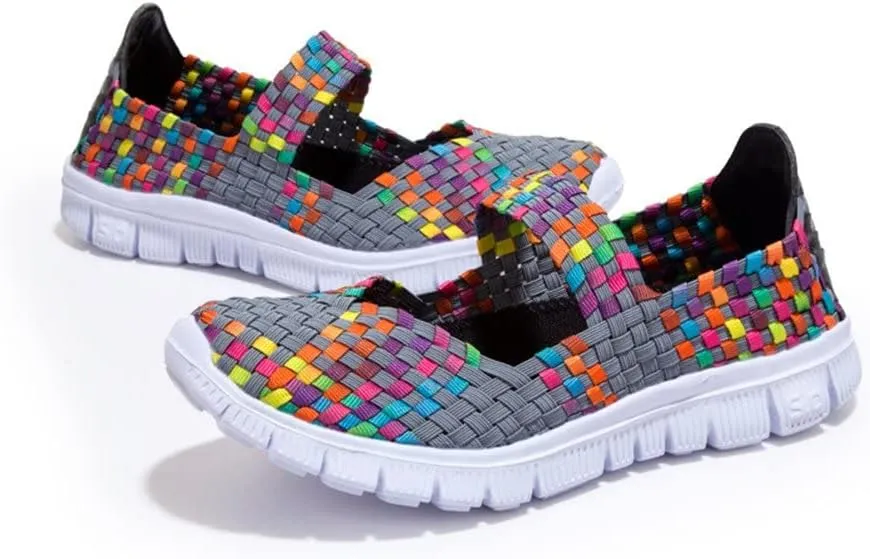 Women Elastic Woven Walking Shoes Flats Sandals,Comfy Casual Non Slip Lightweight Breathable Mary Jane Sneakers Nurse Shoes