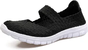 Women Elastic Woven Walking Shoes Flats Sandals,Comfy Casual Non Slip Lightweight Breathable Mary Jane Sneakers Nurse Shoes
