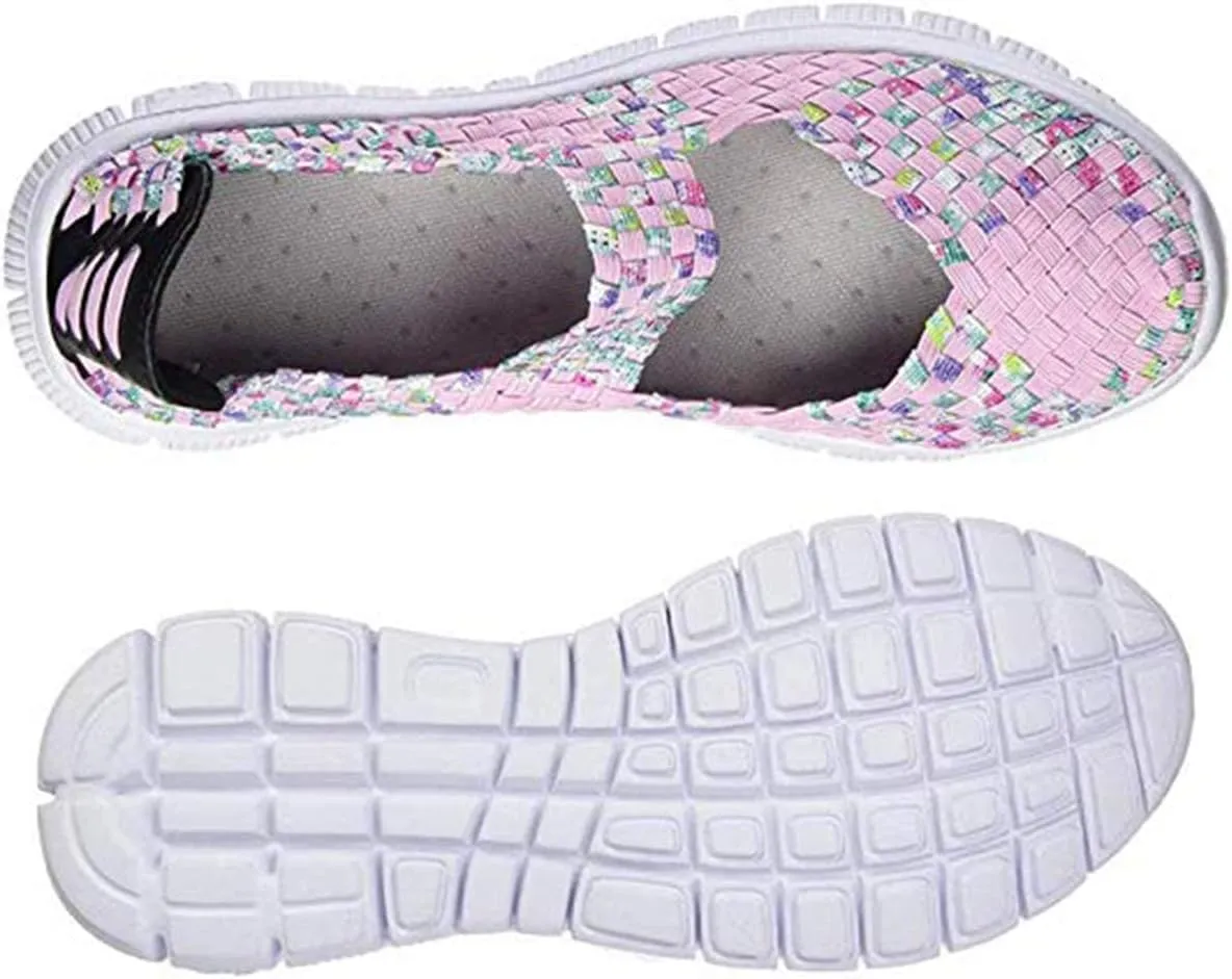 Women Elastic Woven Walking Shoes Flats Sandals,Comfy Casual Non Slip Lightweight Breathable Mary Jane Sneakers Nurse Shoes