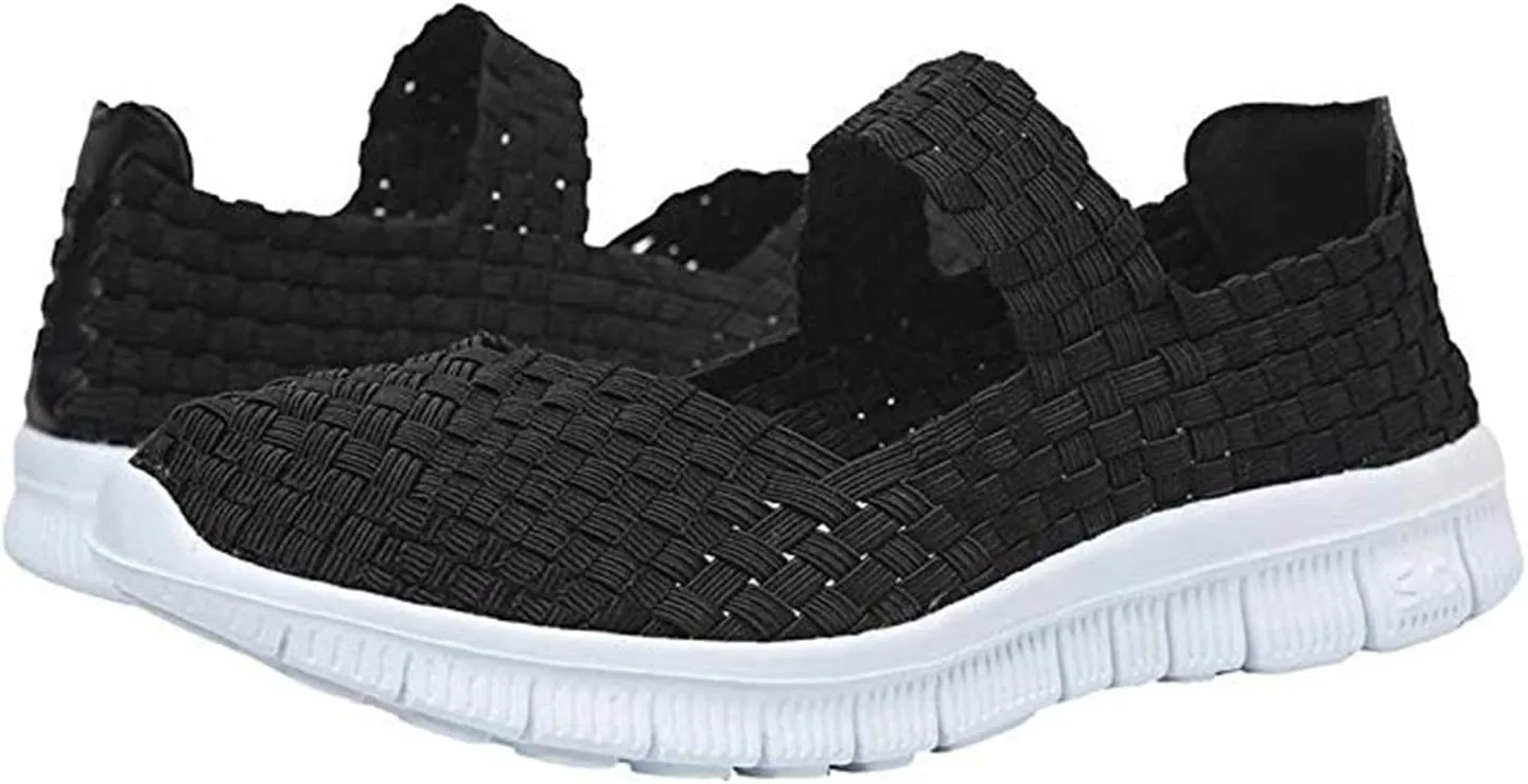 Women Elastic Woven Walking Shoes Flats Sandals,Comfy Casual Non Slip Lightweight Breathable Mary Jane Sneakers Nurse Shoes