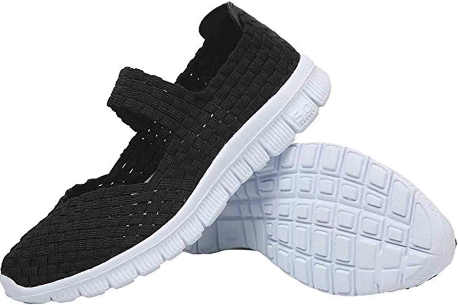 Women Elastic Woven Walking Shoes Flats Sandals,Comfy Casual Non Slip Lightweight Breathable Mary Jane Sneakers Nurse Shoes
