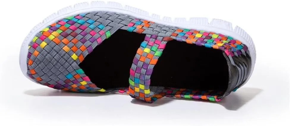 Women Elastic Woven Walking Shoes Flats Sandals,Comfy Casual Non Slip Lightweight Breathable Mary Jane Sneakers Nurse Shoes