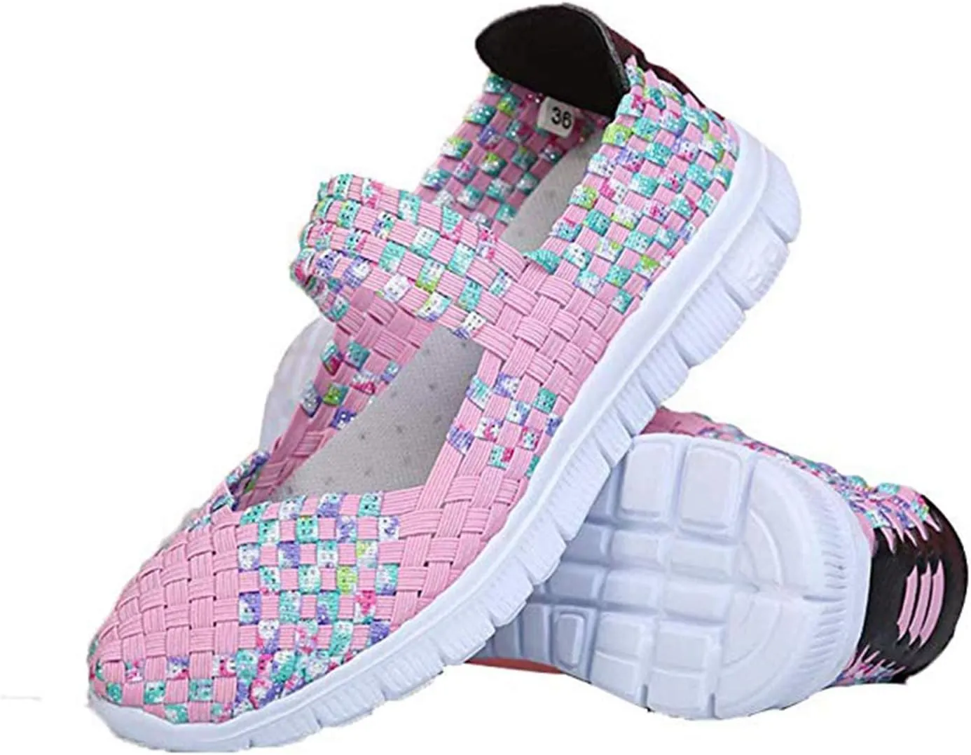 Women Elastic Woven Walking Shoes Flats Sandals,Comfy Casual Non Slip Lightweight Breathable Mary Jane Sneakers Nurse Shoes