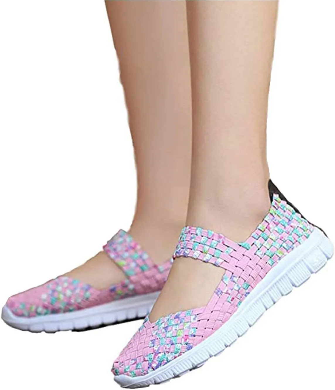 Women Elastic Woven Walking Shoes Flats Sandals,Comfy Casual Non Slip Lightweight Breathable Mary Jane Sneakers Nurse Shoes