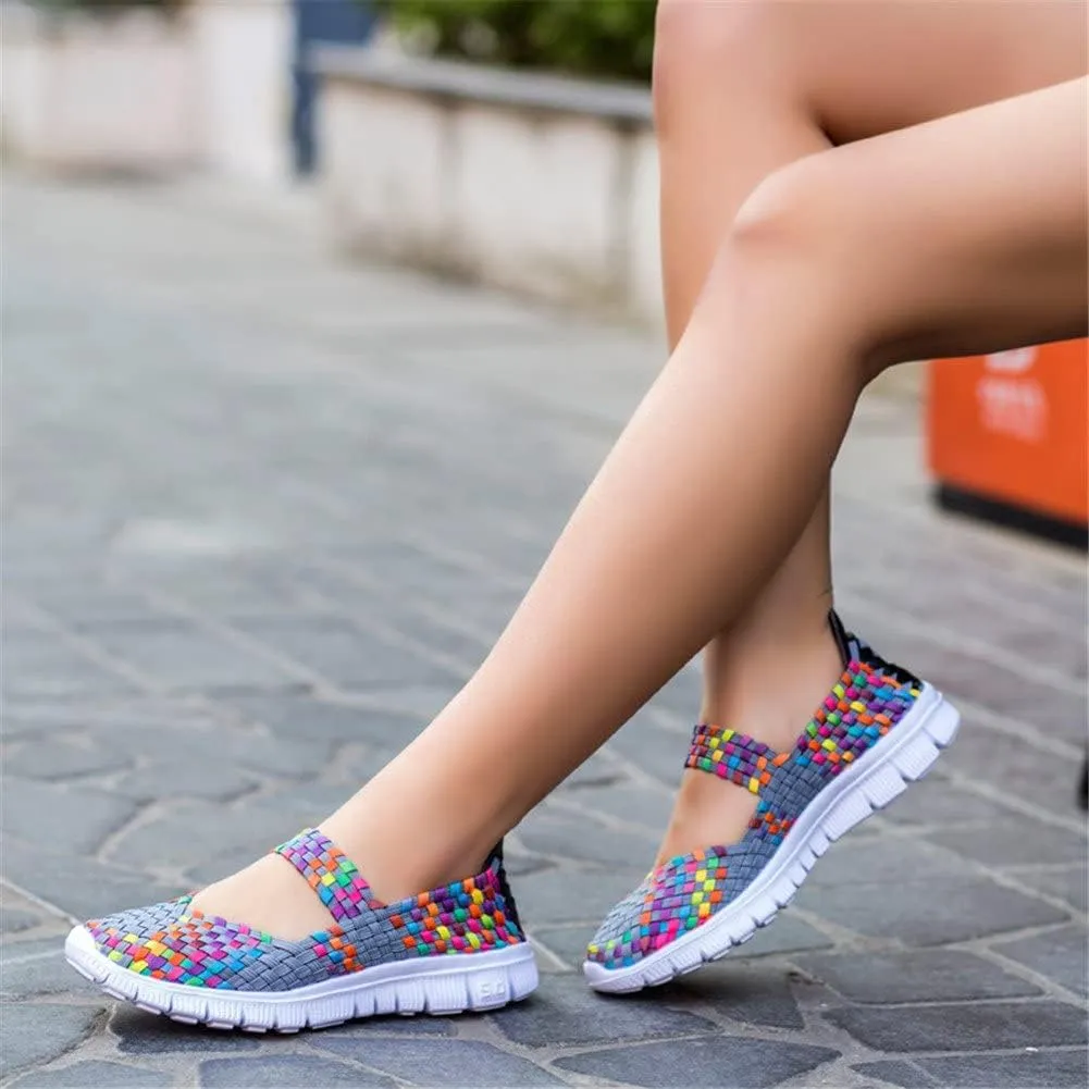 Women Elastic Woven Walking Shoes Flats Sandals,Comfy Casual Non Slip Lightweight Breathable Mary Jane Sneakers Nurse Shoes