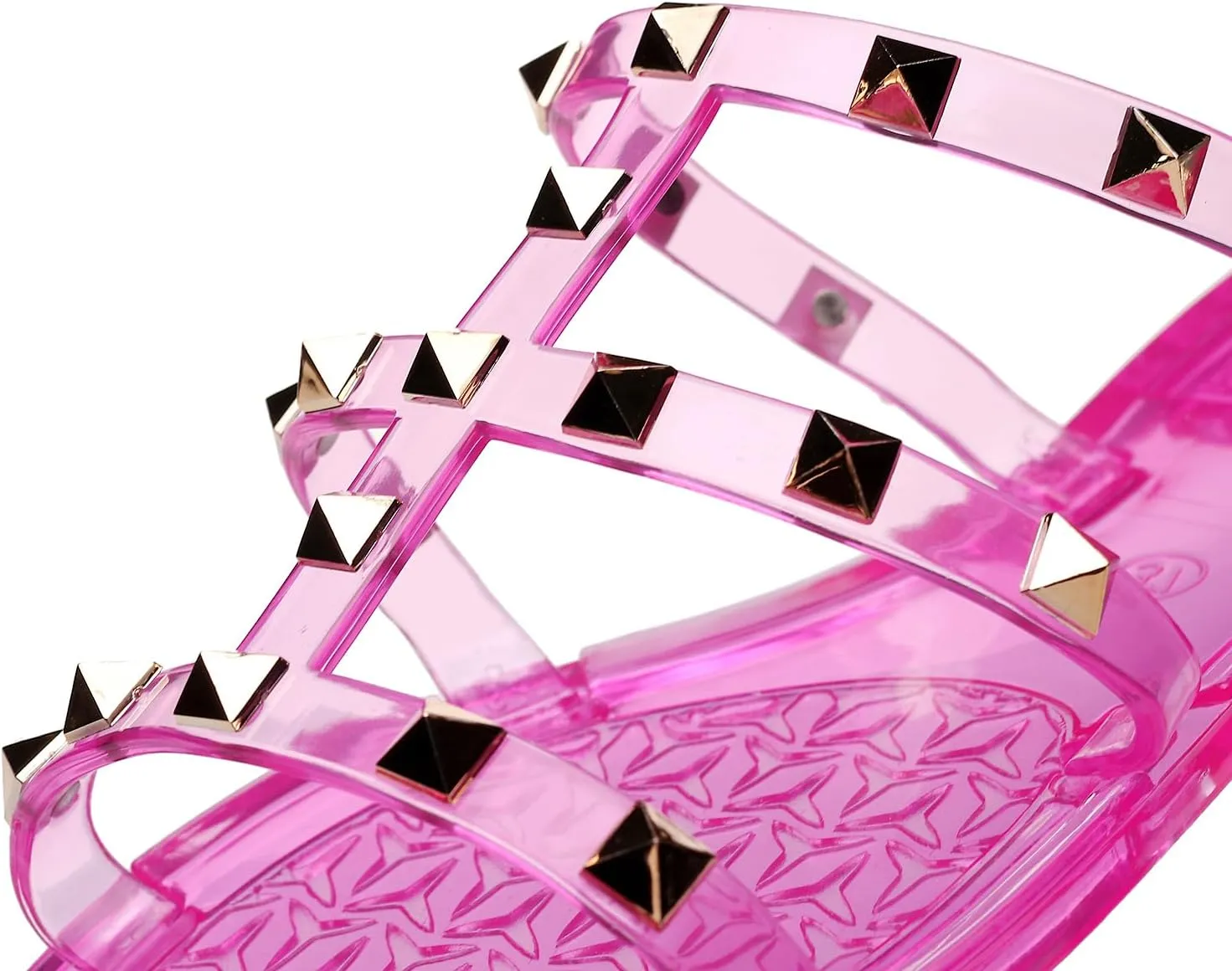 Women Flats Sandals, Studded Jelly Shoes Size 9 Red Dressy Summer Beach Rivets Strappy Jellies Slide Slip On Open Toes