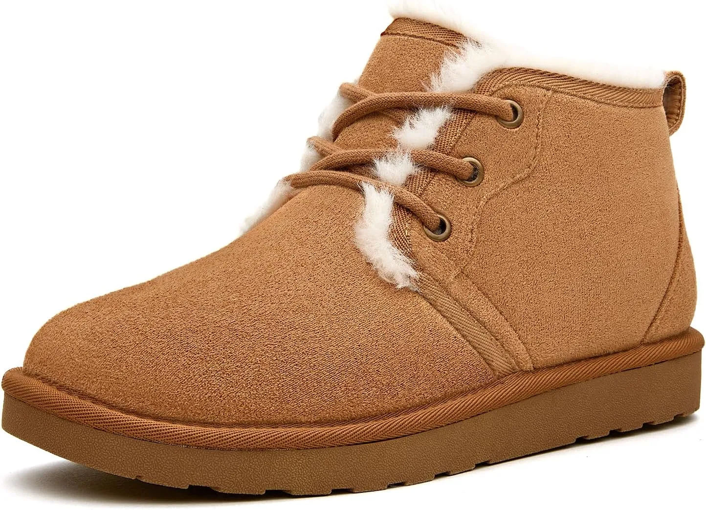 Women Fur Lined Ankle Boots Genuine Suede Faux Cozy Winter Lace Up Warm Short Booties