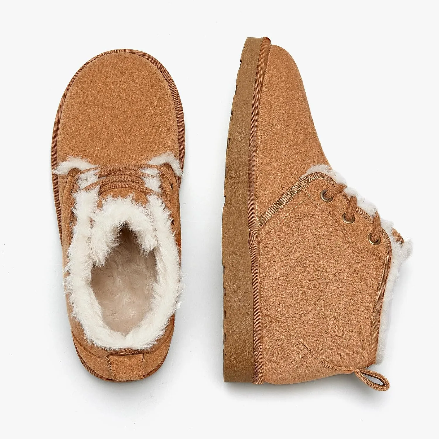 Women Fur Lined Ankle Boots Genuine Suede Faux Cozy Winter Lace Up Warm Short Booties