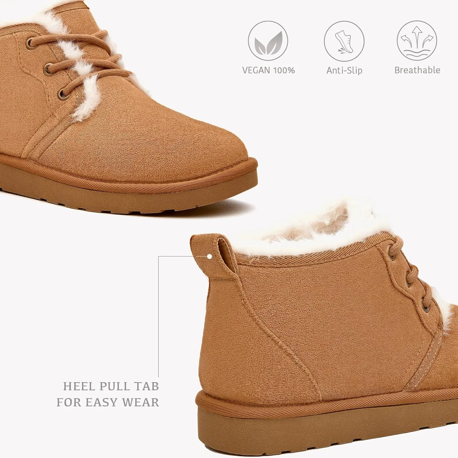 Women Fur Lined Ankle Boots Genuine Suede Faux Cozy Winter Lace Up Warm Short Booties