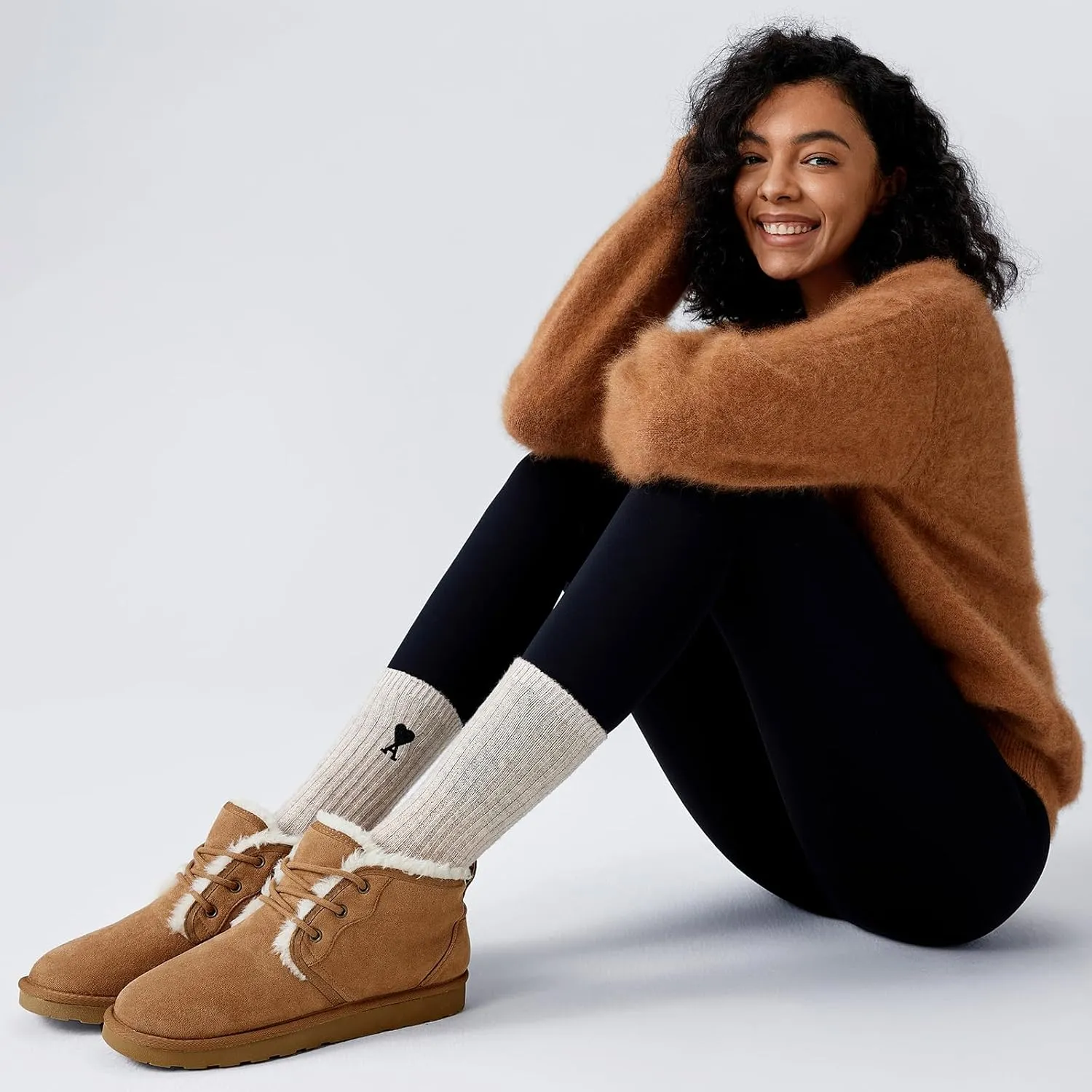 Women Fur Lined Ankle Boots Genuine Suede Faux Cozy Winter Lace Up Warm Short Booties