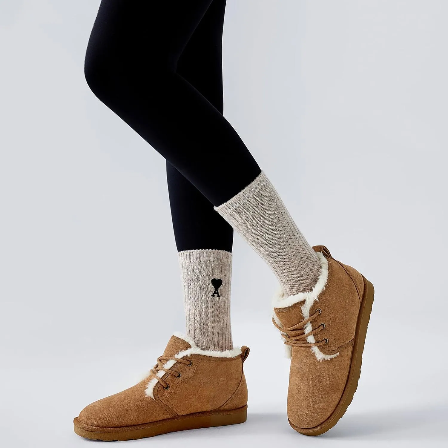 Women Fur Lined Ankle Boots Genuine Suede Faux Cozy Winter Lace Up Warm Short Booties