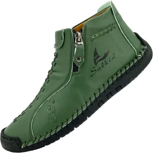 Women Handmade Ankle Boots Casual Outdoor Fashion Shoes Zipper Opening Female Sneakers for All Seasons Vintage Style Footwear, Pink, Green, Yellow and Purple for Options