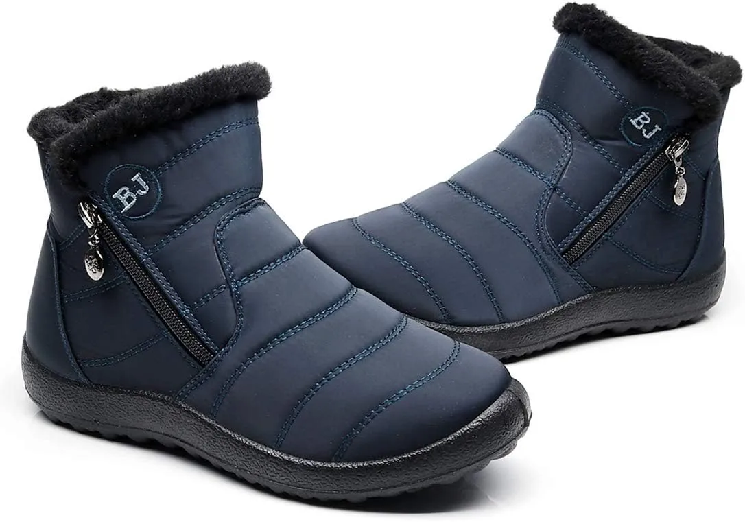 Women Men Lightweight Snow Boots Winter Anti-Slip Ankle Booties Waterproof Slip On Warm Fur Lined Sneaker