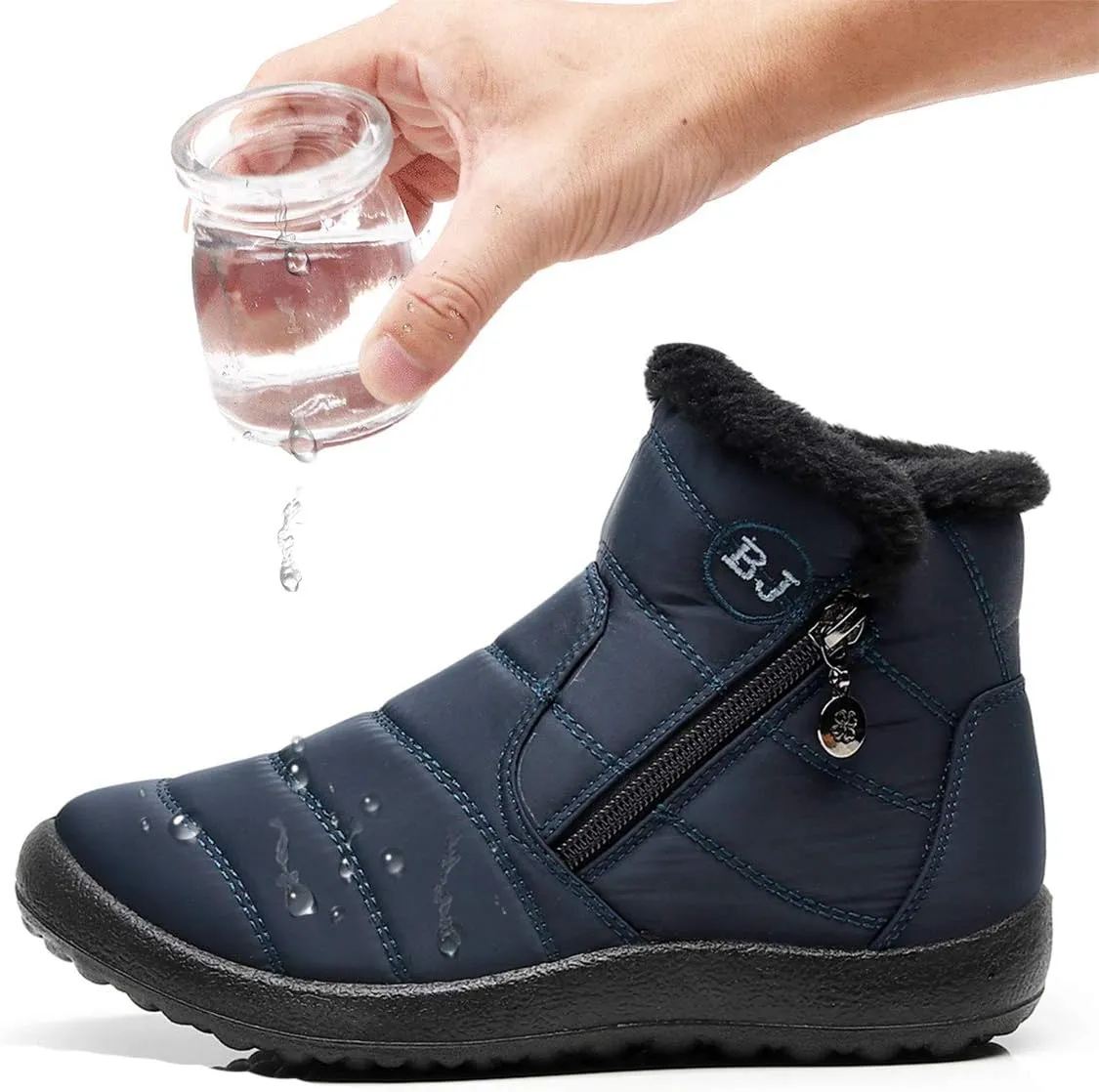 Women Men Lightweight Snow Boots Winter Anti-Slip Ankle Booties Waterproof Slip On Warm Fur Lined Sneaker