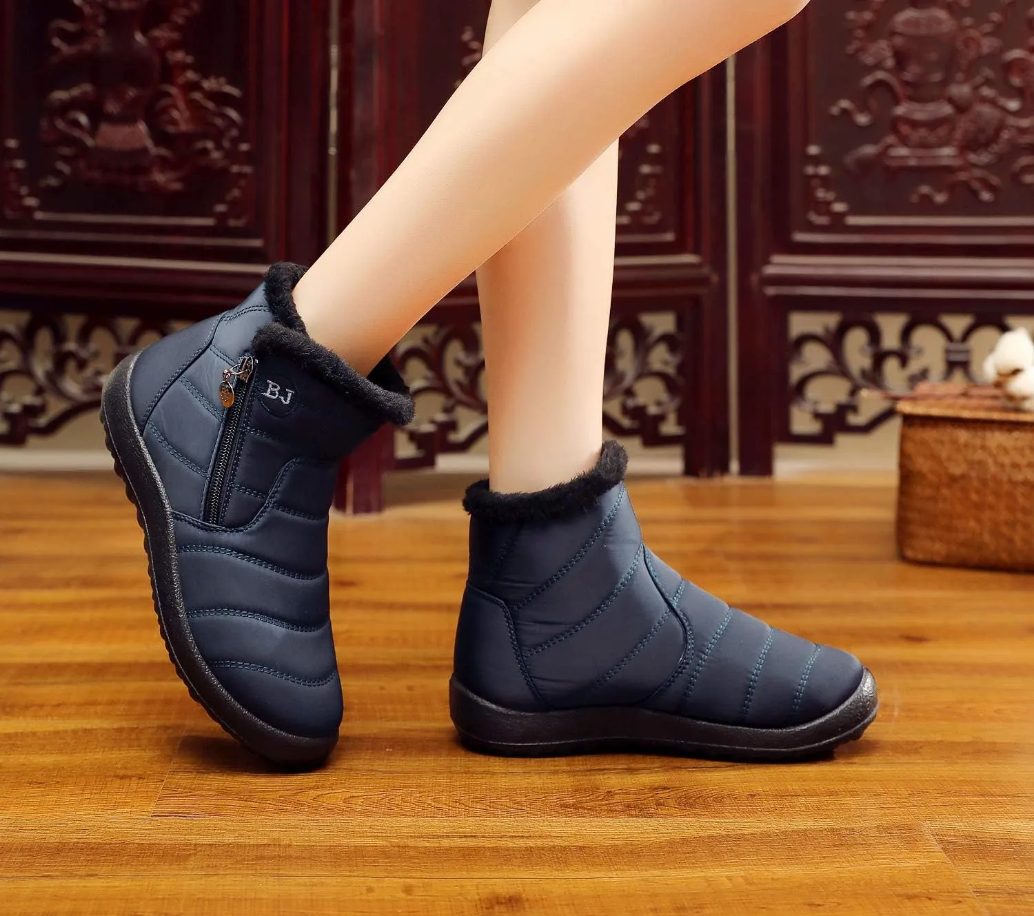 Women Men Lightweight Snow Boots Winter Anti-Slip Ankle Booties Waterproof Slip On Warm Fur Lined Sneaker