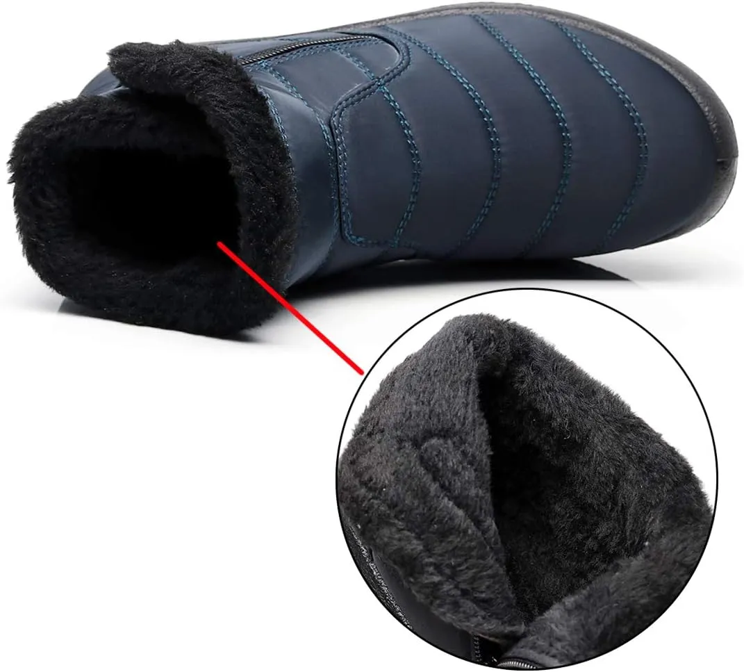 Women Men Lightweight Snow Boots Winter Anti-Slip Ankle Booties Waterproof Slip On Warm Fur Lined Sneaker