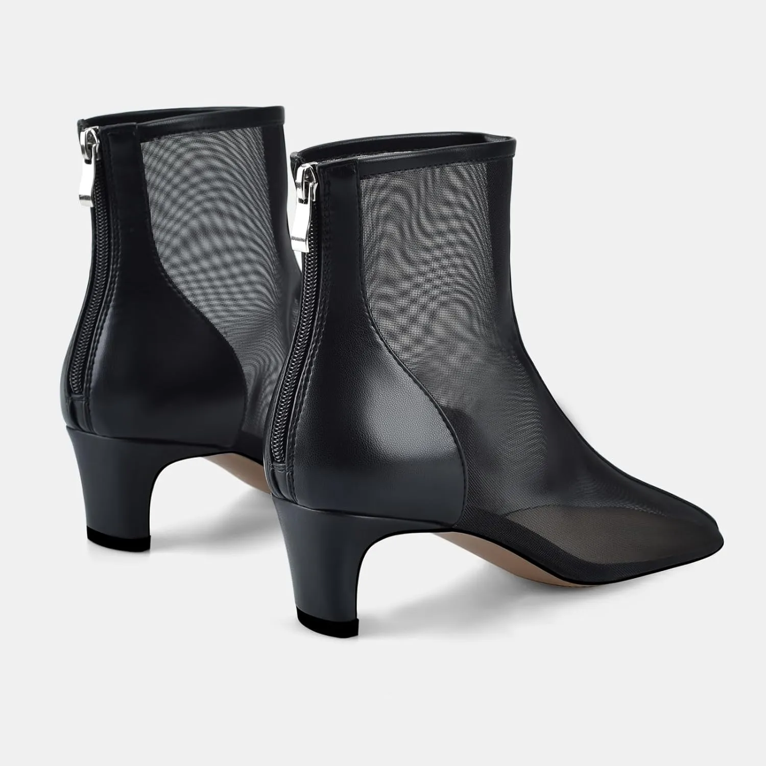 Women Mesh Booties Kitten Heel Ankle Boots Sexy Pointy Toe Fashion Dress Short Boots with Zips