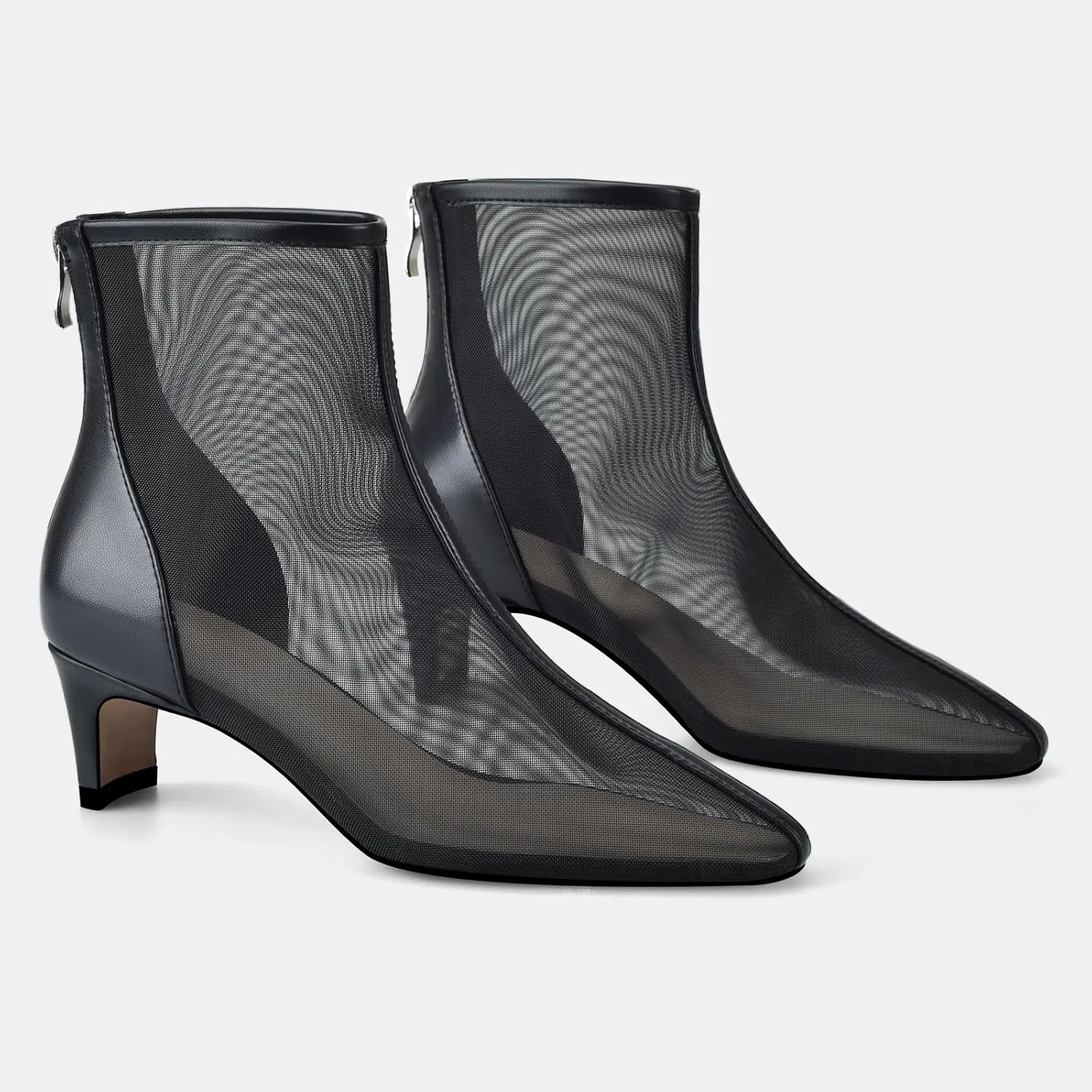 Women Mesh Booties Kitten Heel Ankle Boots Sexy Pointy Toe Fashion Dress Short Boots with Zips