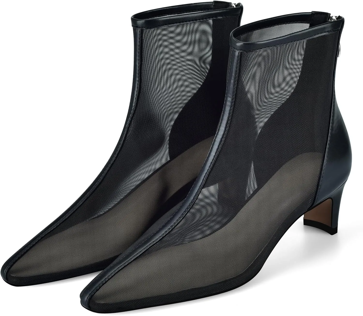 Women Mesh Booties Kitten Heel Ankle Boots Sexy Pointy Toe Fashion Dress Short Boots with Zips
