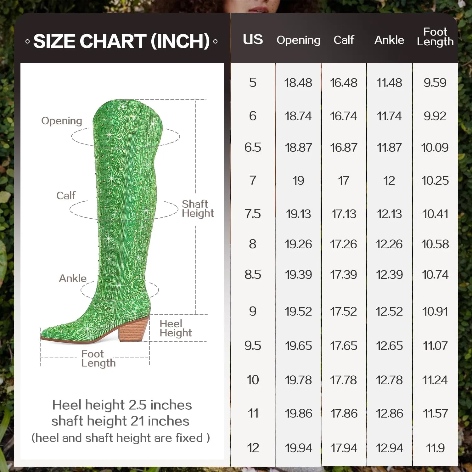 Women Rhinestone Over the Knee Cowboy Boots, Sparkly Bling Cowgirl Boots Western Thigh High Boots Pull-On Side Zippers Chunky Heel Pointed Toe Size5-12 For Fashion&Daily