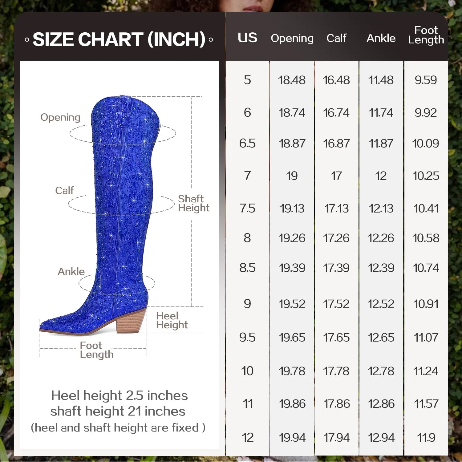 Women Rhinestone Over the Knee Cowboy Boots, Sparkly Bling Cowgirl Boots Western Thigh High Boots Pull-On Side Zippers Chunky Heel Pointed Toe Size5-12 For Fashion&Daily