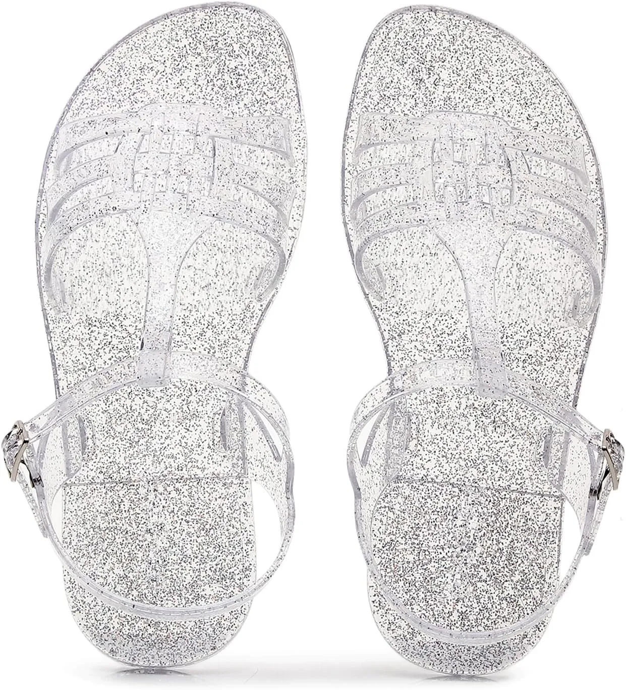 Women Sandals Jelly Shoes Flats Size 9 Beige T-Strap Crystal Jellies Slides Clear Rain Slippers Glitter Summer Beach Retro
