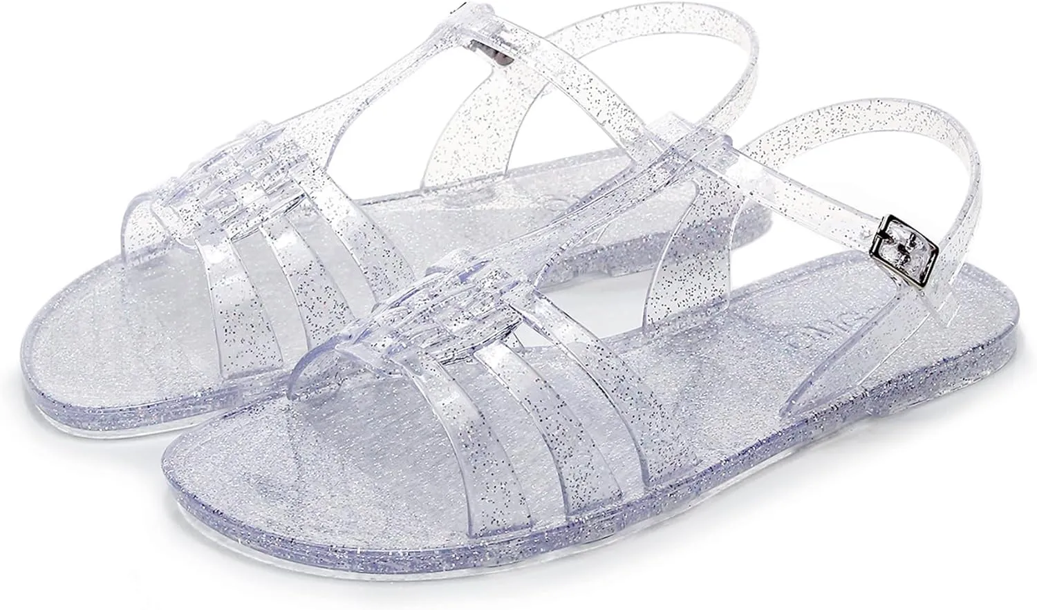 Women Sandals Jelly Shoes Flats Size 9 Beige T-Strap Crystal Jellies Slides Clear Rain Slippers Glitter Summer Beach Retro