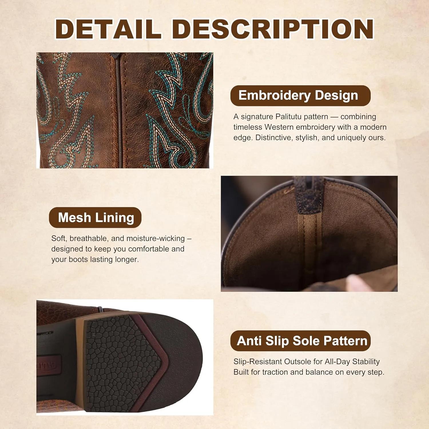 Women Western Boots Hand Painted, Square Toe, Full Grain Cowhide, 4-Layer Composite Sole(PLT203603)