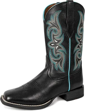 Women Western Boots Hand Painted, Square Toe, Full Grain Cowhide, 4-Layer Composite Sole(PLT203604)