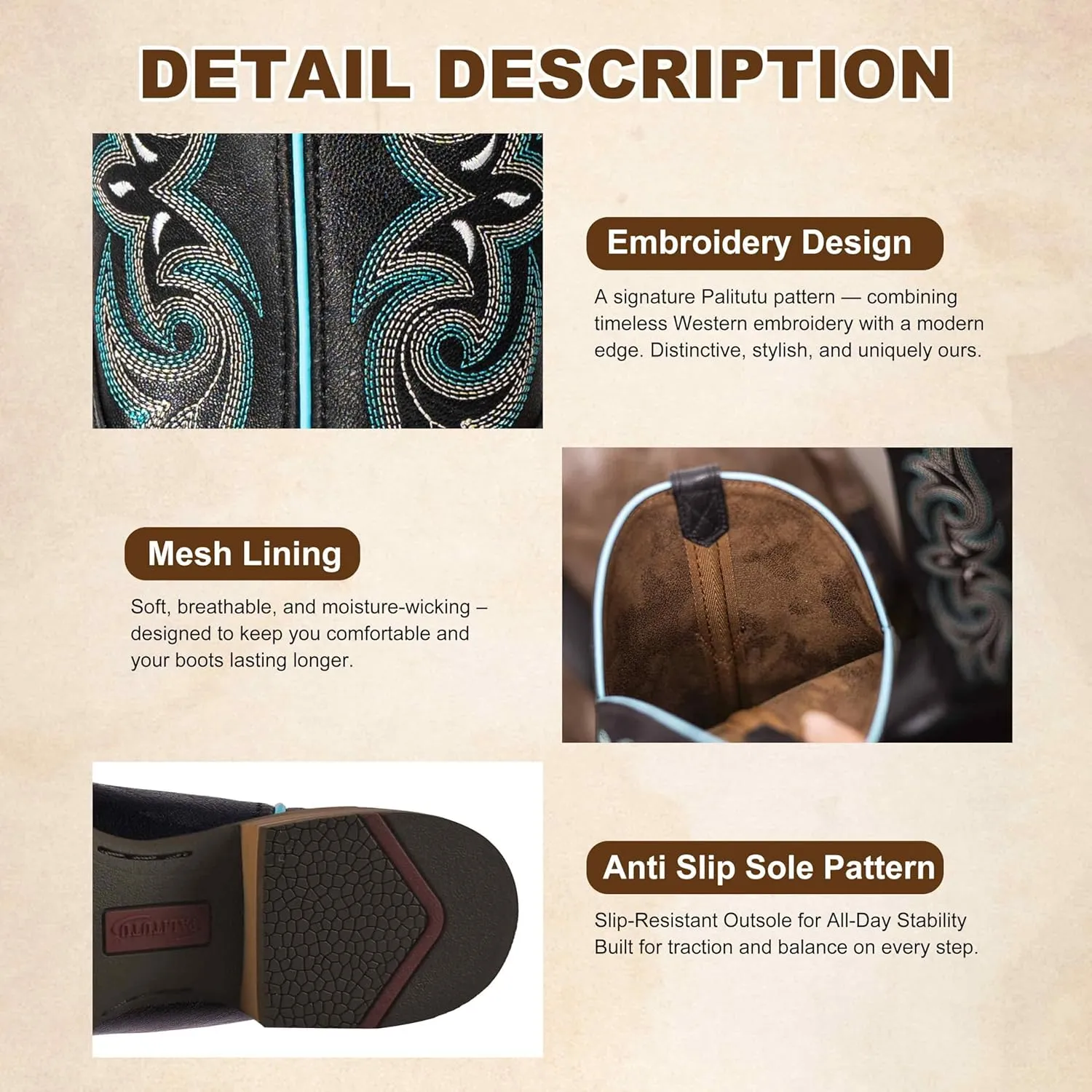 Women Western Boots Hand Painted, Square Toe, Full Grain Cowhide, 4-Layer Composite Sole(PLT203604)