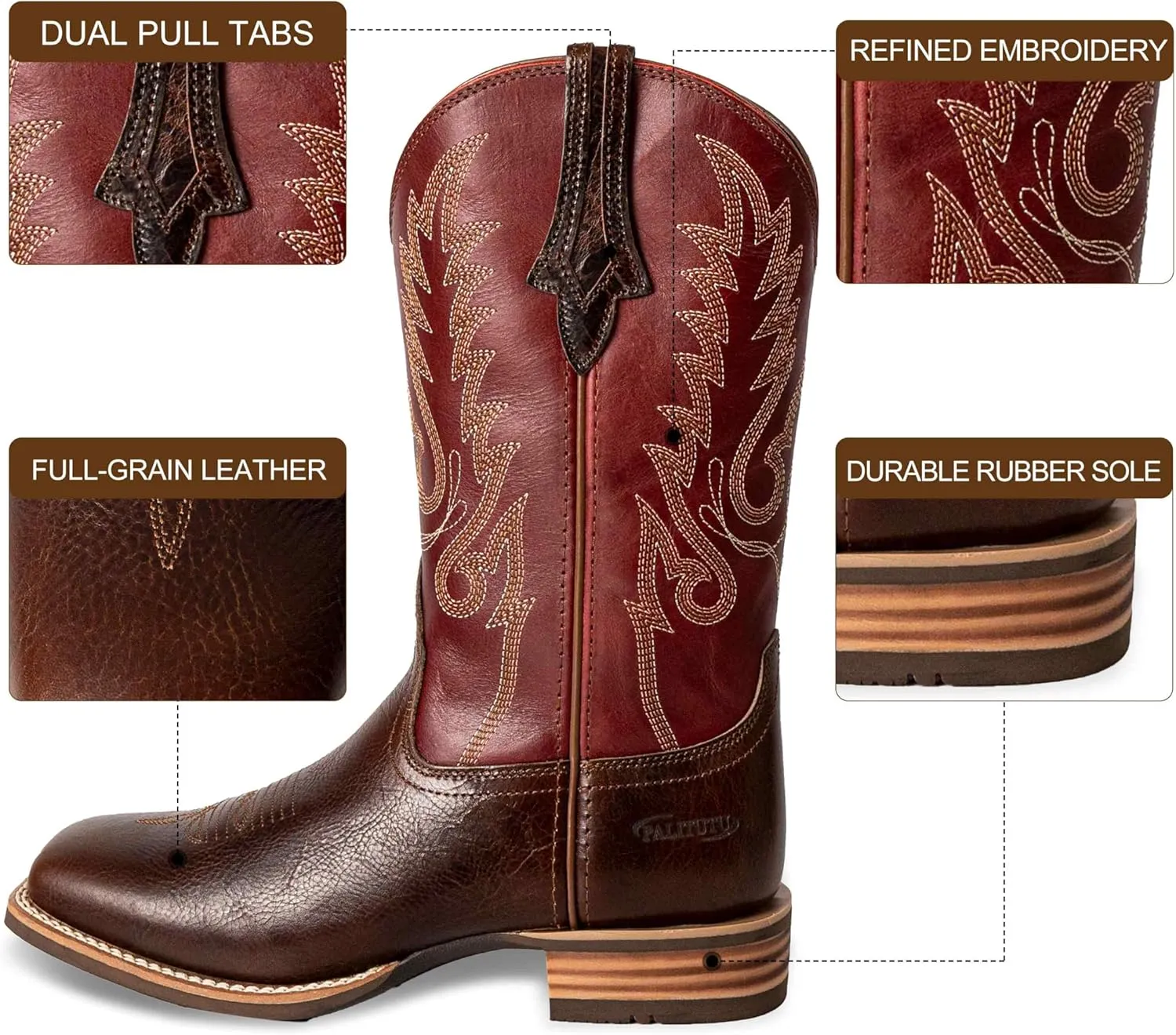 Women Western Boots Hand Painted, Square Toe, Full Grain Cowhide, 4-Layer Composite Sole(PLT203607)