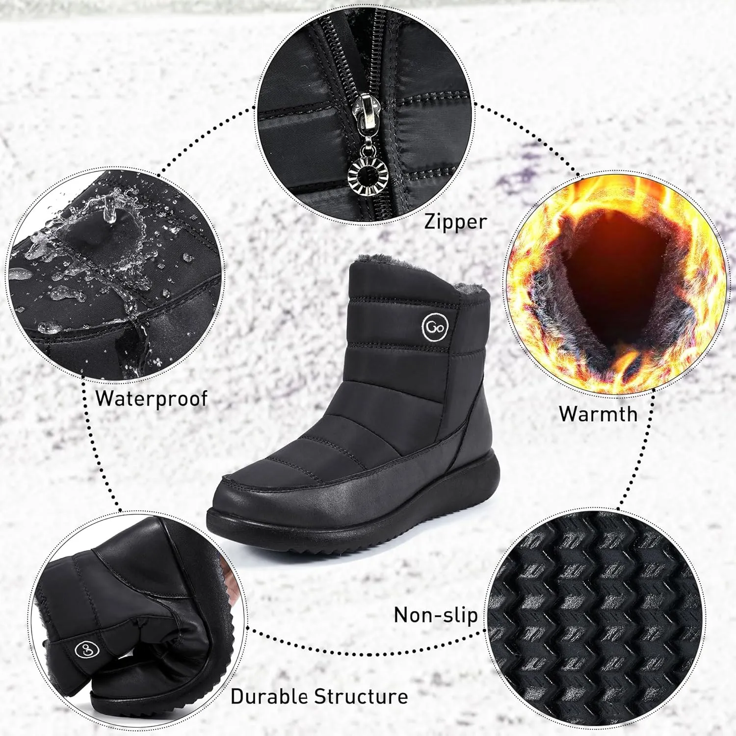 Women Winter Snow Boots Waterproof: Warm Mid Calf Boots for Women with Fur Lined - Comfortable Outdoor Slip On Booties Anti-Slip