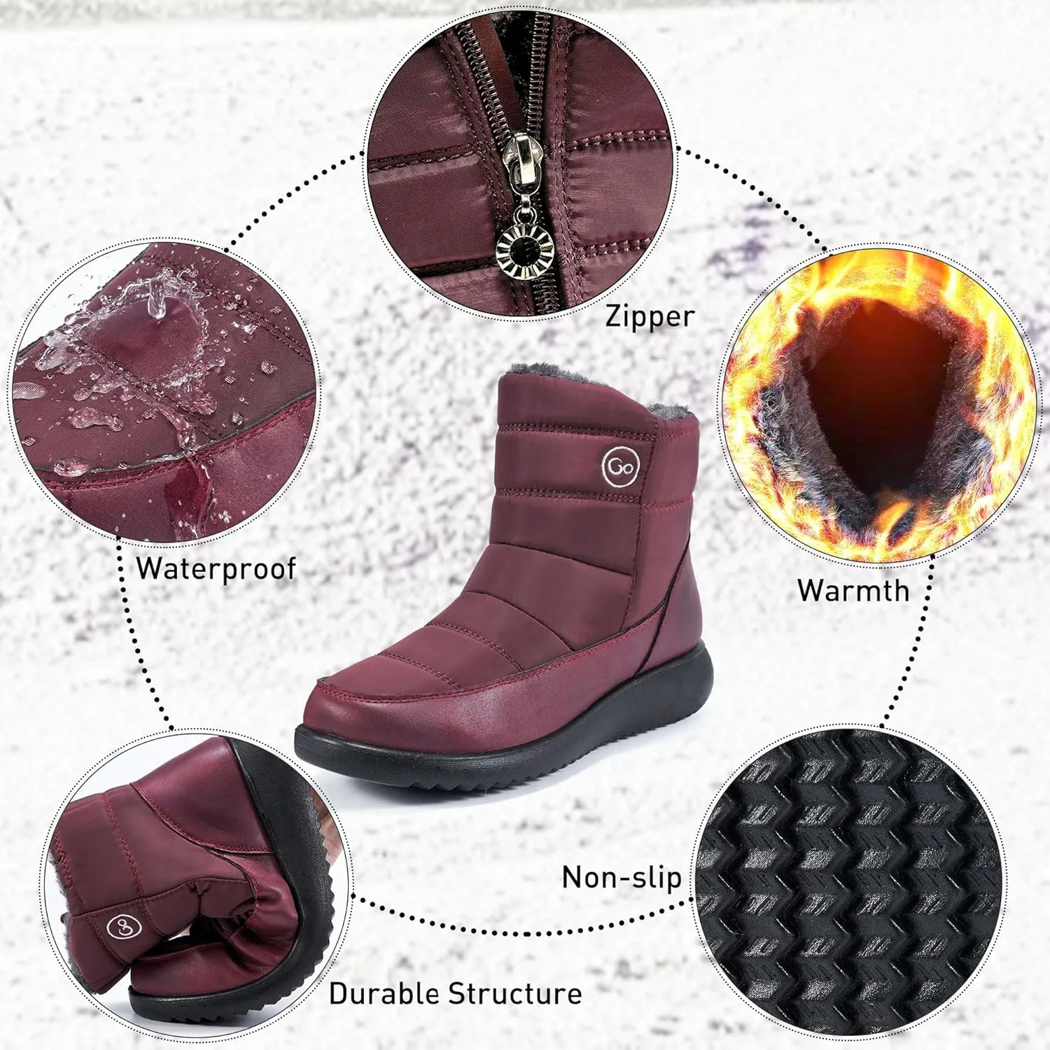 Women Winter Snow Boots Waterproof: Warm Mid Calf Boots for Women with Fur Lined - Comfortable Outdoor Slip On Booties Anti-Slip