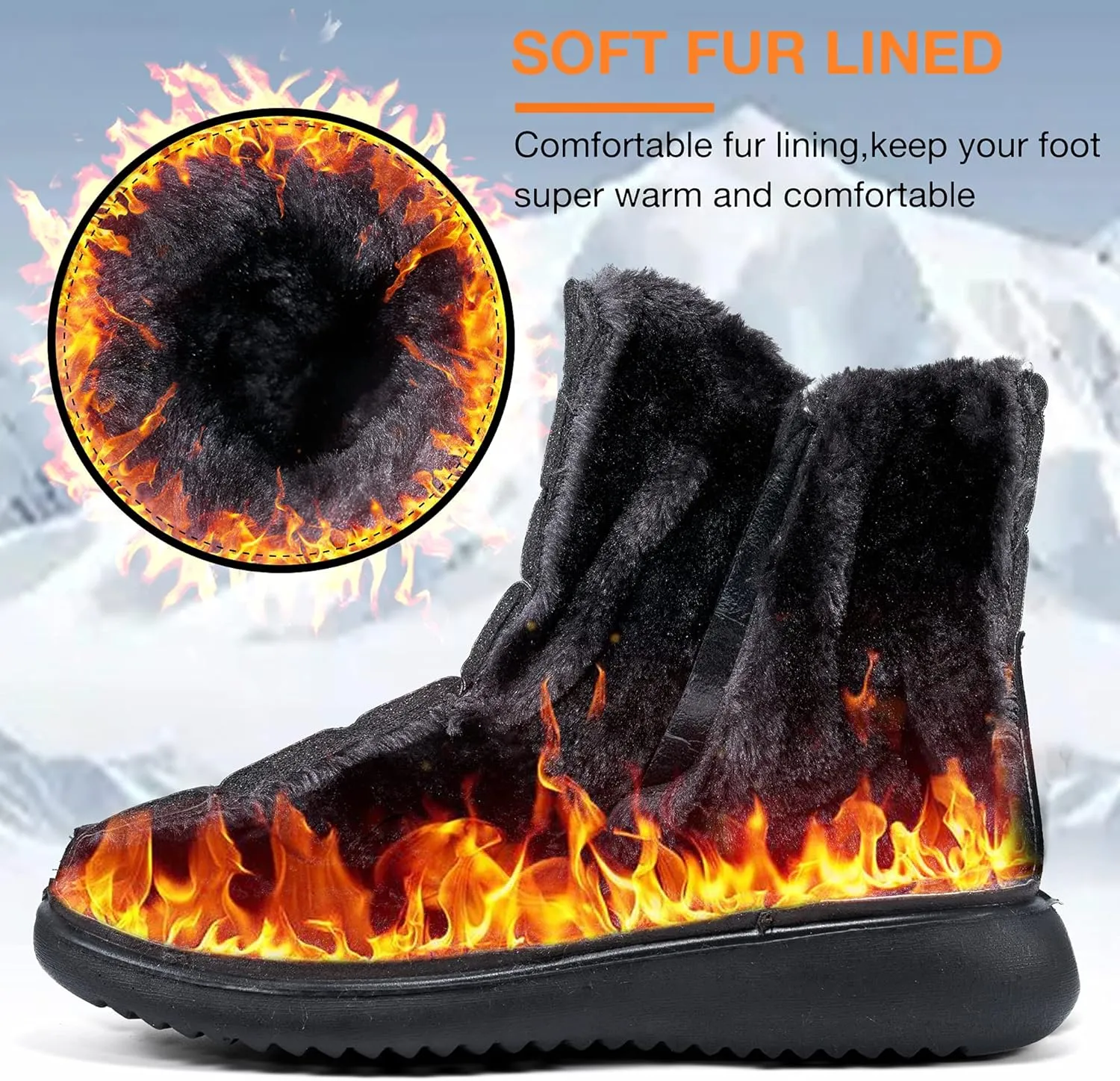 Women Winter Snow Boots Waterproof: Warm Mid Calf Boots for Women with Fur Lined - Comfortable Outdoor Slip On Booties Anti-Slip