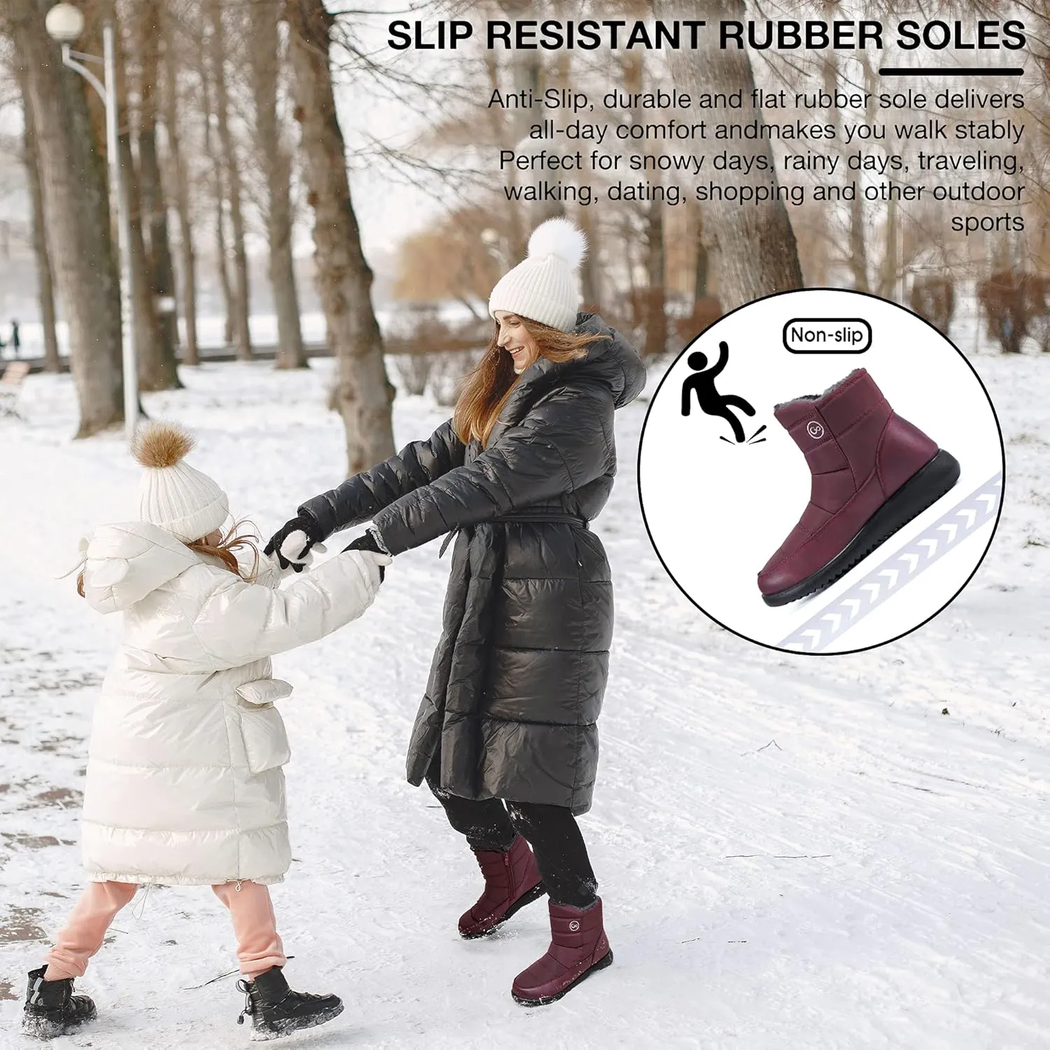 Women Winter Snow Boots Waterproof: Warm Mid Calf Boots for Women with Fur Lined - Comfortable Outdoor Slip On Booties Anti-Slip