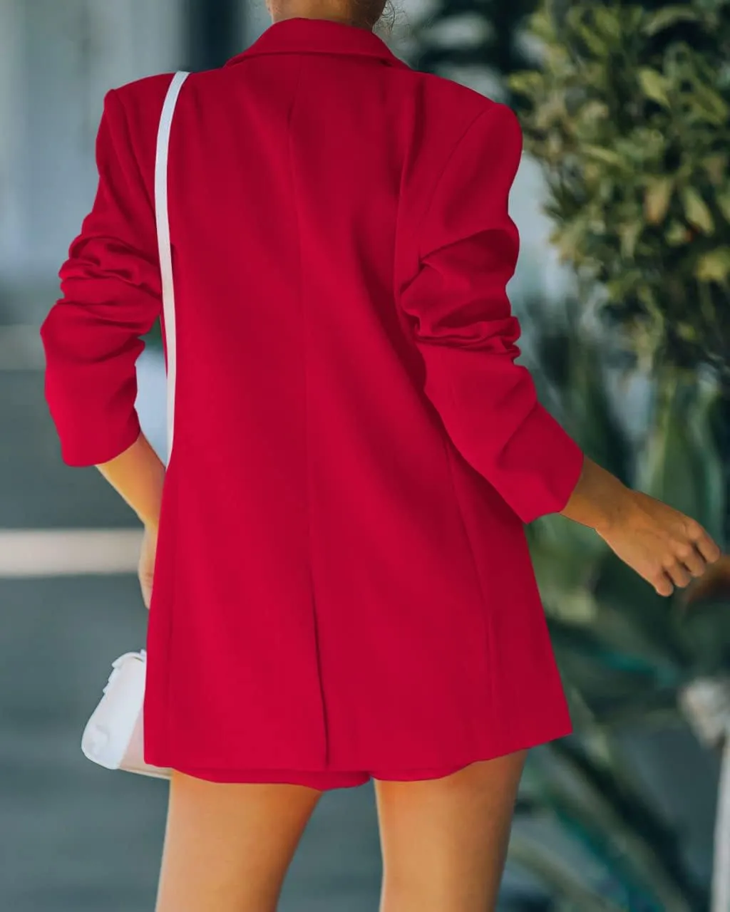 Women's 2 Piece Open Front Long Sleeve Blazer and Solid Short Pants Suit Sets