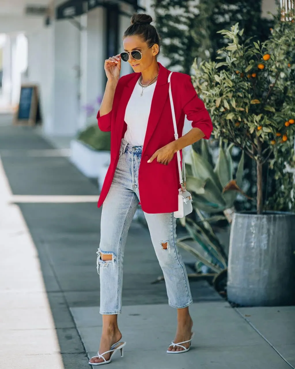 Women's 2 Piece Open Front Long Sleeve Blazer and Solid Short Pants Suit Sets