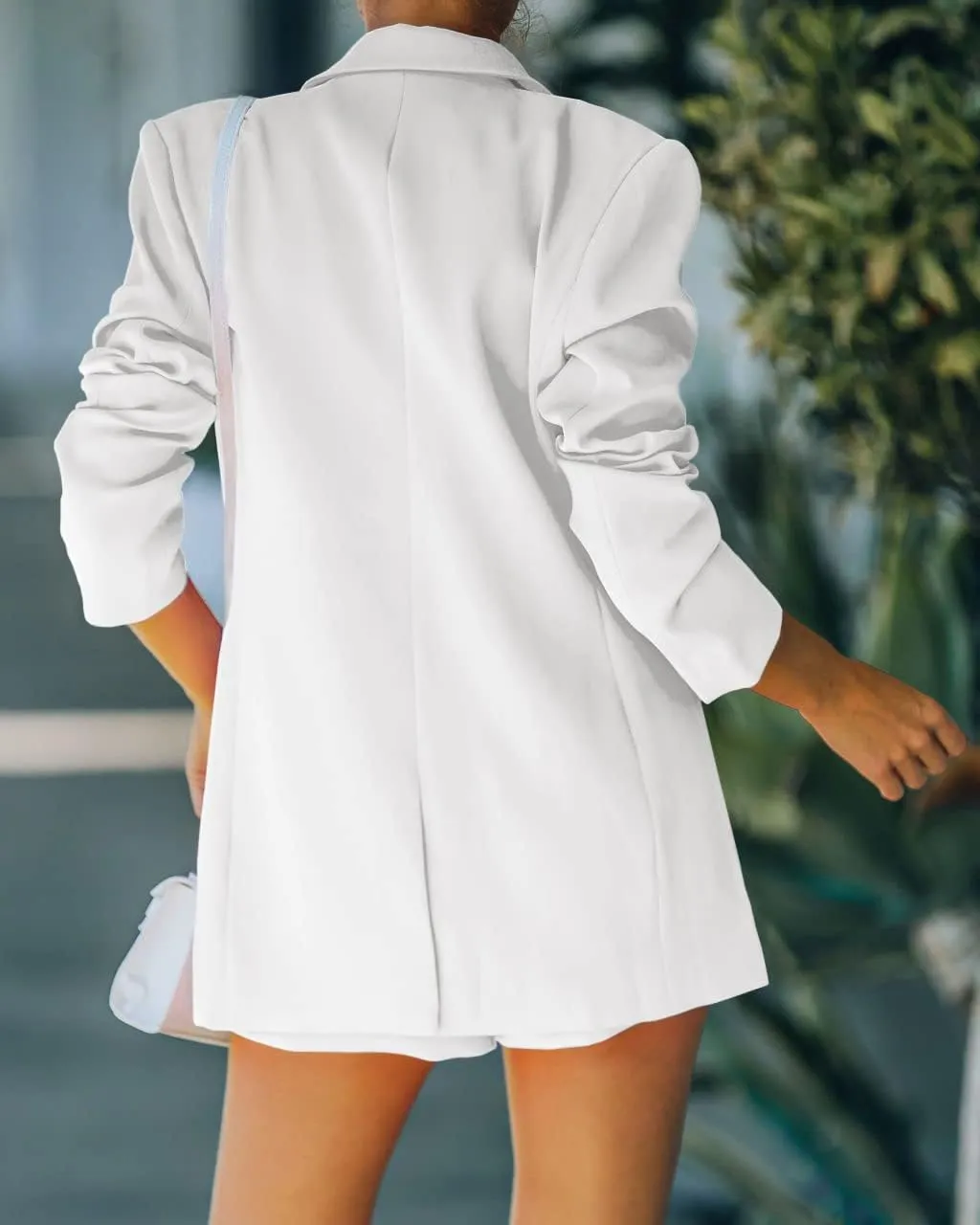Women's 2 Piece Open Front Long Sleeve Blazer and Solid Short Pants Suit Sets