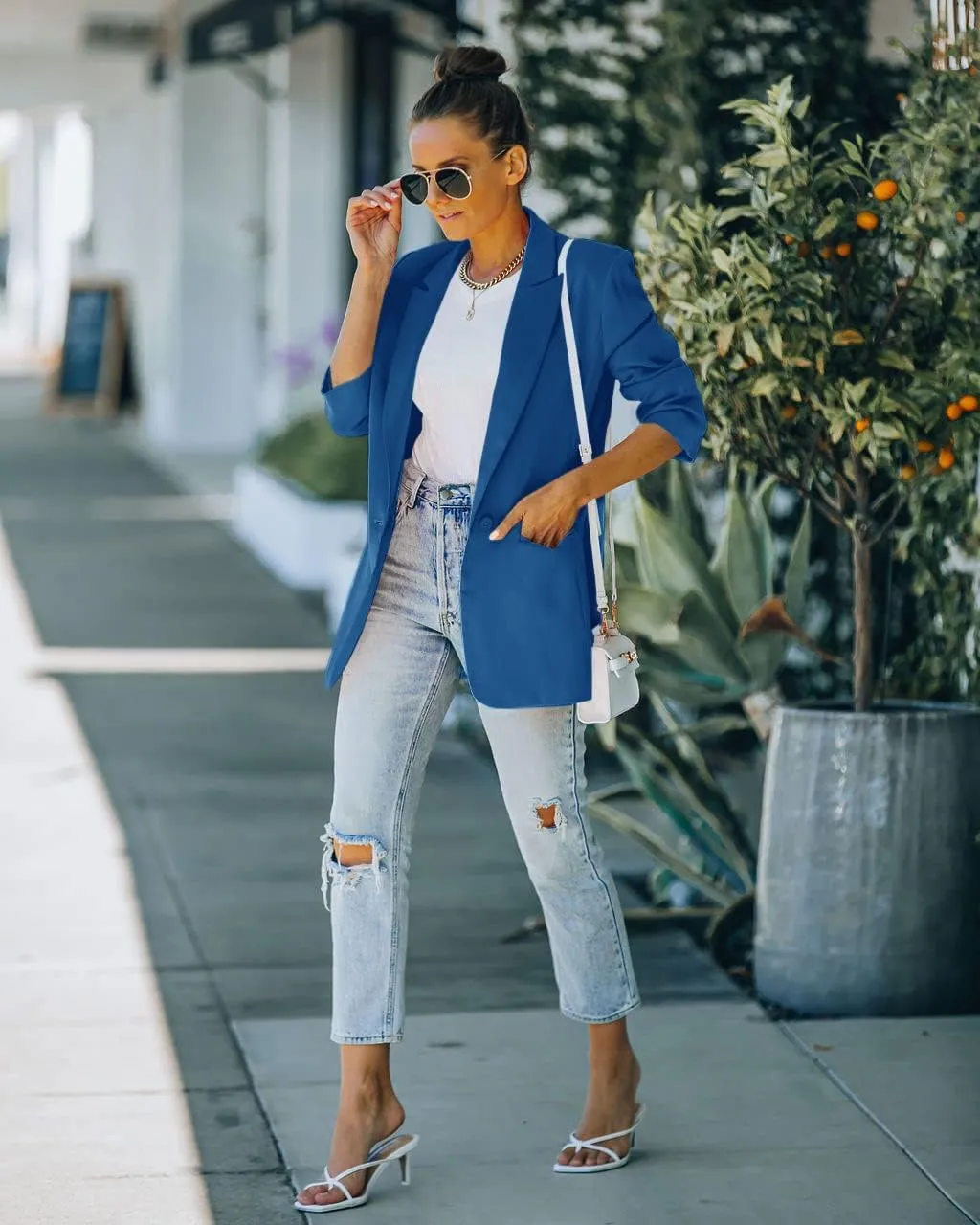 Women's 2 Piece Open Front Long Sleeve Blazer and Solid Short Pants Suit Sets
