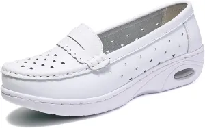 Women's Air-Cushion Orthopedic Slip-On Nurse Shoes Fashion Round-Toe Wedge Heel Thick-Soled Comfortable Arch Support Walking Loafers