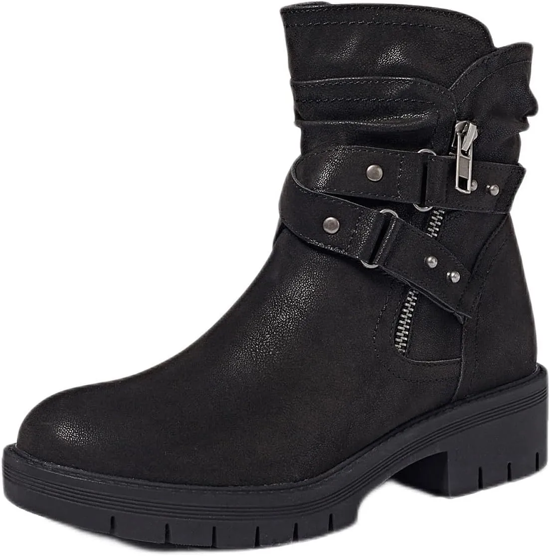 Women's Ankle Boots Combat Boots, Casual Comfortable Low Heel Side Zipper Booties for Women.